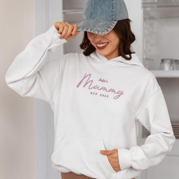 Embroidered Mummy Hoodie Est Date Name Adult Hoodies Purple Print House