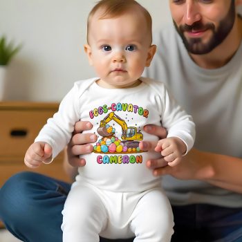 Personalised Easter Digger Romper Suit Eggs Cavator Construction Design With Added Sons Name Baby Romper Suits Purple Print House