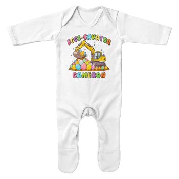 Personalised Easter Digger Romper Suit Eggs Cavator Construction Design With Added Sons Name Personalised Easter Digger Romper Suit Eggs Cavator Construction Design With Added Sons Name Baby Romper Suits Purple Print House