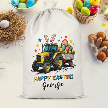 Boys Tractor Easter Custom Present Sack Trailer Name Easter Gifts Purple Print House
