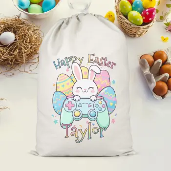 Custom Easter Present Sack For Girls Gaming Bunny Name Easter Gifts Purple Print House