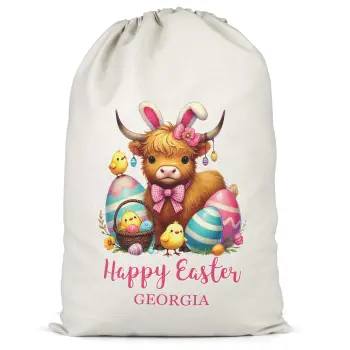 Highland Cow Personalised Easter Egg Present Sack Highland Cow Personalised Easter Egg Present Sack Children's Accessories Purple Print House