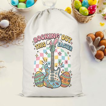 Easter Egg Personalised Sack For Kids Rocking Out Guitar And Eggs Easter Gifts Purple Print House