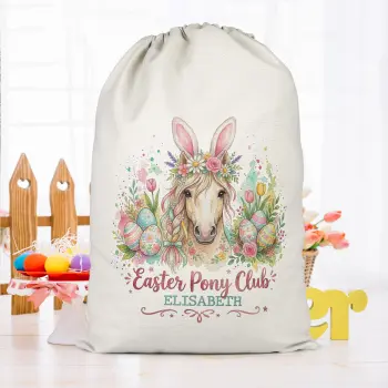 Personalised Easter Egg Treat Bag Easter Pony Club Horse Design With Custom Name Easter Gifts Purple Print House