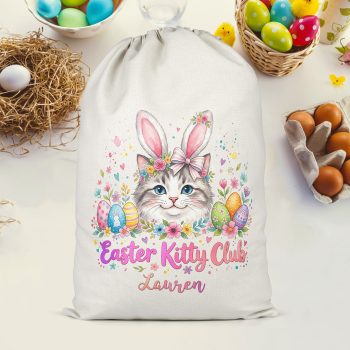 Custom Easter Egg Treat Bag Kitty Club Cat Design With Custom Name Easter Gifts Purple Print House