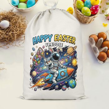 Personalised Easter Egg Present Bag Spaceman And Space Ship Design With Custom Name Easter Gifts Purple Print House