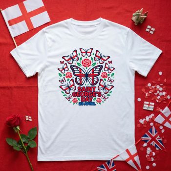 Mens T Shirt For St Georges Day Butterfly April 23 Design Men's Graphic T-shirts Purple Print House