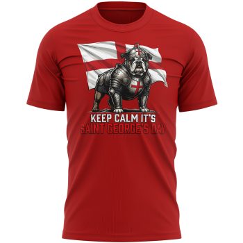Saint Georges Day Mens T Shirt Keep Calm English Bulldog In Armour Design Men's Graphic T-shirts Purple Print House