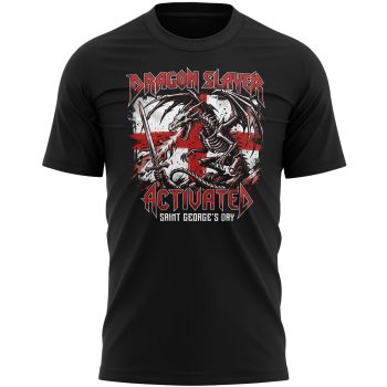 Saint Georges Day T Shirt For Men Skeleton Dragon Slayer Activated Design English Pride Clothing Purple Print House