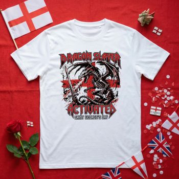 Saint Georges Day T Shirt For Men Skeleton Dragon Slayer Activated Design English Pride Clothing Purple Print House