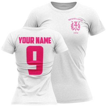 Personalised Scotland Womens T Shirt Pink Thistle Design Personalised Clothing Purple Print House