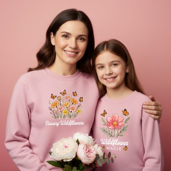 Custom Matching Mothers Day Raising Wildflowers Name Mother and Child Matching Outfits Purple Print House