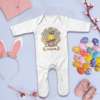 Personalised Baby Boys Easter Romper Suit Just Here For Chicks Baby Romper Suits Purple Print House
