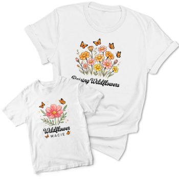 Matching Mum And Daughter T Shirt Spring Floral Name Family Clothing Purple Print House