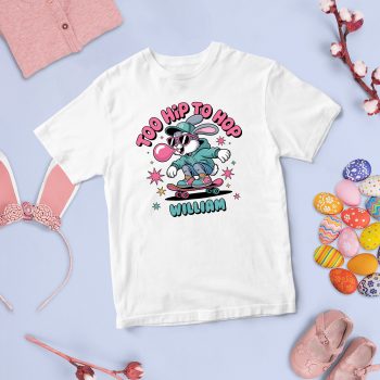 Girls Custom Easter T Shirt Too Hip To Hop Easter Bunny Skateboard Design With Custom Name Easter Gifts Purple Print House