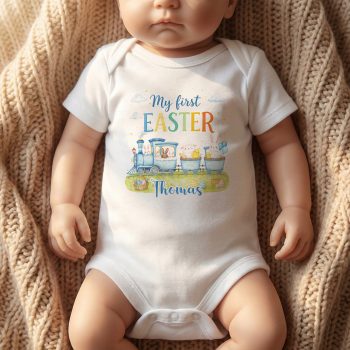 Easter Personalised Babygrow Bunny Train Name Design Babygrow Vests Purple Print House