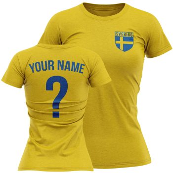 Sweden Womens Football T Shirt Sverige Team Design With Added Name And Number Personalised Apparel Purple Print House