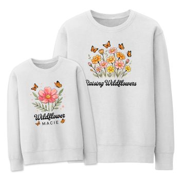 Custom Matching Mothers Day Raising Wildflowers Name Mother and Child Matching Outfits Purple Print House
