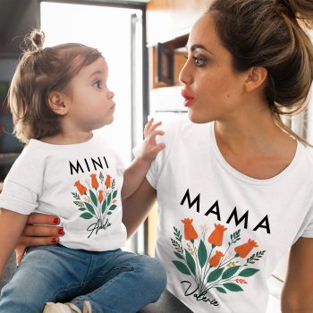 Matching Mama Mini T Shirt Orange Floral Mum Daughter Baby Clothing Purple Print House
