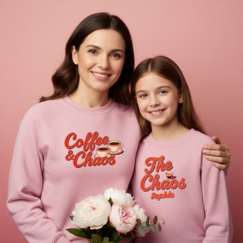Sweatshirt Or Romper Set Matching Mothers Day Coffee Chaos Mother and Child Matching Outfits Purple Print House