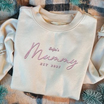 Embroidered Mummy Sweatshirt Est Date Name Adult Sweatshirts Purple Print House