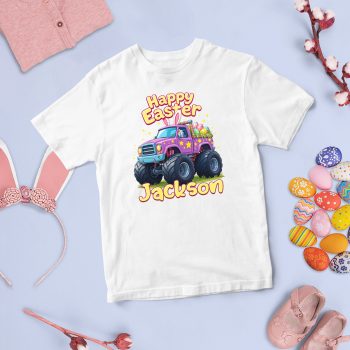 Personalised Easter Girls Monster Truck T Shirt Happy Easter Added Daughters Name Baby T-Shirts Purple Print House