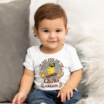 Personalised Baby Boys Easter Baby T Shirt Just Here For Chicks Baby T-Shirts Purple Print House