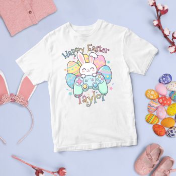 Kids Custom Gaming T Shirt Happy Easter Bunny With Name Easter Gifts Purple Print House