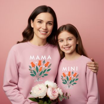 Custom Floral Matching Mothers Day Sweatshirt Orange Flower Mother and Child Matching Outfits Purple Print House