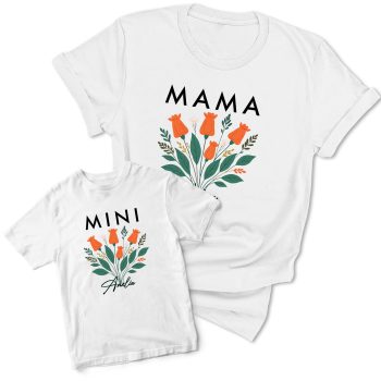Matching Mama Mini T Shirt Orange Floral Mum Daughter Baby Clothing Purple Print House