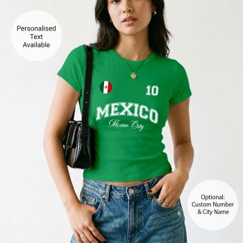 Mexico Womens Baby Tee Custom City Name Number Badge Short Top Women's Baby Tees Purple Print House