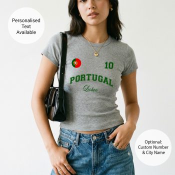Portugal Womens Baby Tee Custom Portuguese City Number Short Top Women's Baby Tees Purple Print House