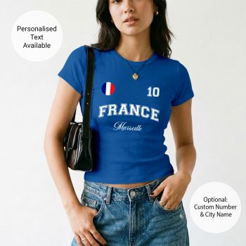 France Womens Baby Tee Custom City Name Number Badge Short Top Women's Baby Tees Purple Print House