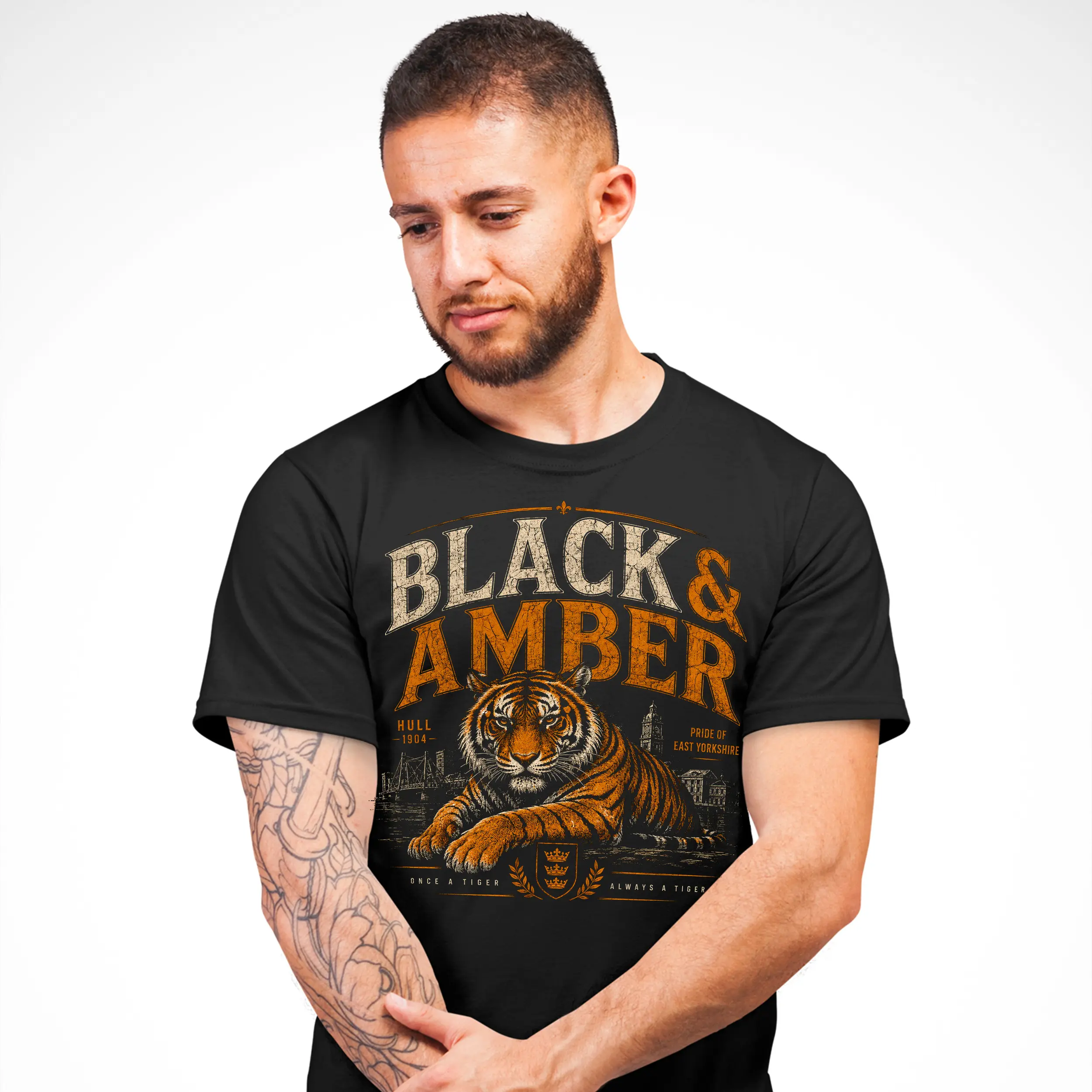 Hull Mens T Shirt Black Amber Pride Tiger Design - Purple Print House
