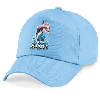 Personalised Kids Baseball Cap Dolphin Splashing Custom Name Kids' Baseball Caps Purple Print House