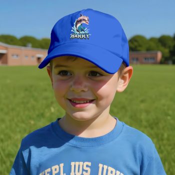 Personalised Kids Baseball Cap Dolphin Splashing Custom Name Kids' Baseball Caps Purple Print House