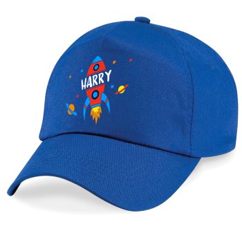 Personalised Boys Rocketship Baseball Cap Space Custom Name Kids' Baseball Caps Purple Print House