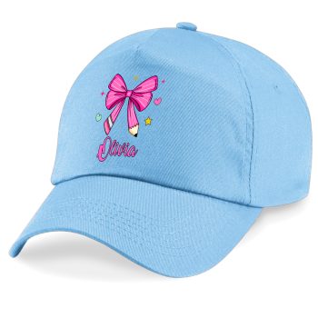 Personalised Girls Bow Baseball Cap Pink Pencil Bow Kids' Baseball Caps Purple Print House