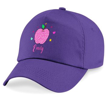 Personalised Girls Pink Apple Baseball Cap Floral Kids' Baseball Caps Purple Print House