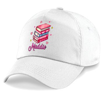 Personalised Girls Baseball Cap Pink Books Hearts Name Kids' Baseball Caps Purple Print House