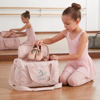 Personalised Dancing Mini Holdall For Girls Glitter Gymnast Sports Bag Baby Bibs Purple Print House