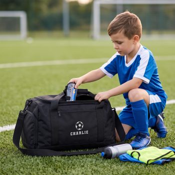 Personalised Embroidered Football Mini Holdall For Kids Baby Bibs Purple Print House