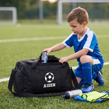 Personalised Kids Football Training Bag Custom Name Mini Holdall Baby Bibs Purple Print House