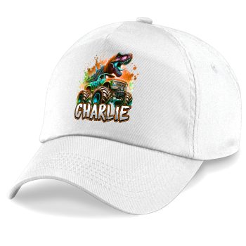 Personalised Dinosaur Boys Baseball Cap Orange Dino Name Kids' Baseball Caps Purple Print House