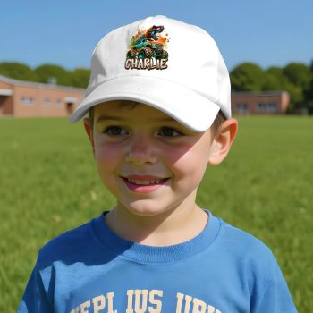Personalised Dinosaur Boys Baseball Cap Orange Dino Name Kids' Baseball Caps Purple Print House
