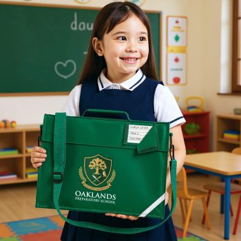 Custom School Book Bag With Strap School Logo or Text Uncategorised Purple Print House