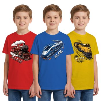 Personalised Multipack Boys Trains T Shirts Steam Cargo Kids' Graphic T-shirts Purple Print House
