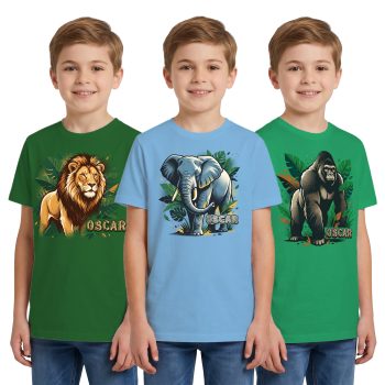 Personalised Multipack Boys Jungle T Shirts 3 Pack Kids' Graphic T-shirts Purple Print House