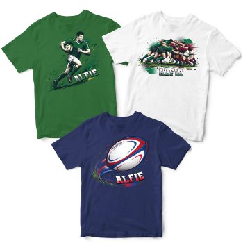 Personalised Multipack Boys Rugby T Shirts 3 Pack Player Kids' Graphic T-shirts Purple Print House