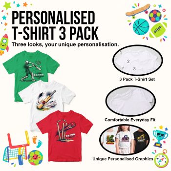 Personalised Multipack Boys Cricket T Shirts Custom Name Kids' Graphic T-shirts Purple Print House